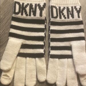 DKNY Black and White Striped Gloves